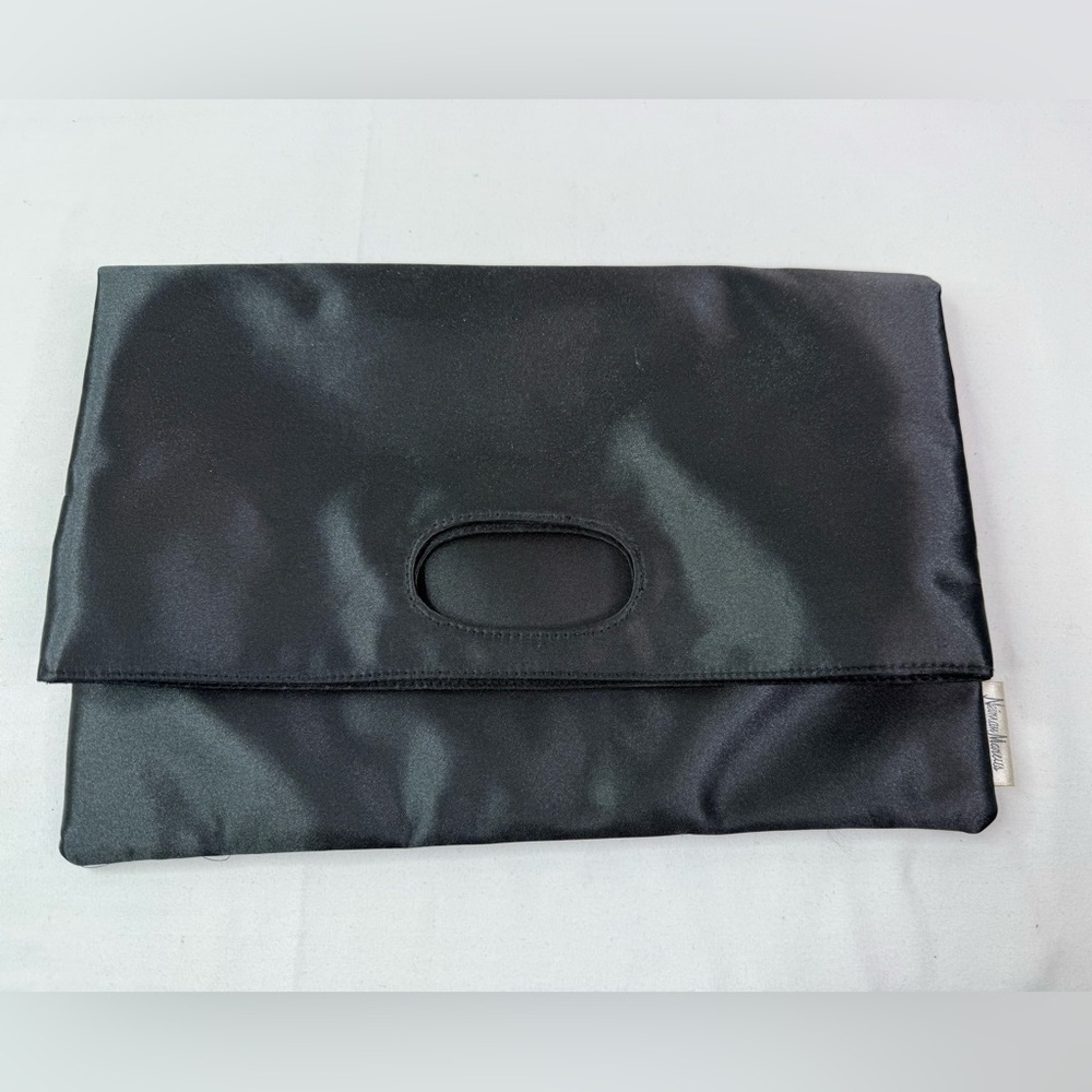 Neiman Marcus Vintage Black Satin Clutch Tote Handle Handbag
